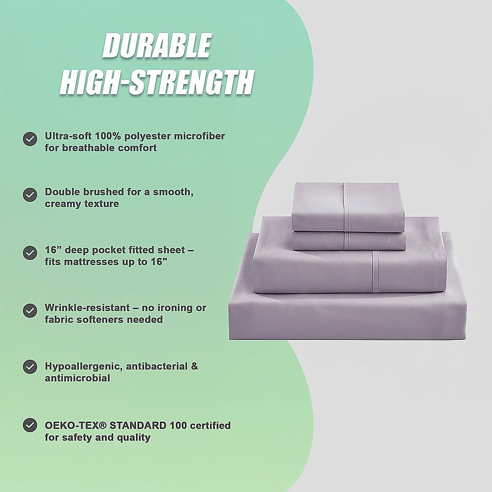 Queen Bed Sheet Set – 1800 Series Microfiber, Deep Pocket, Soft & Breathable, Grey