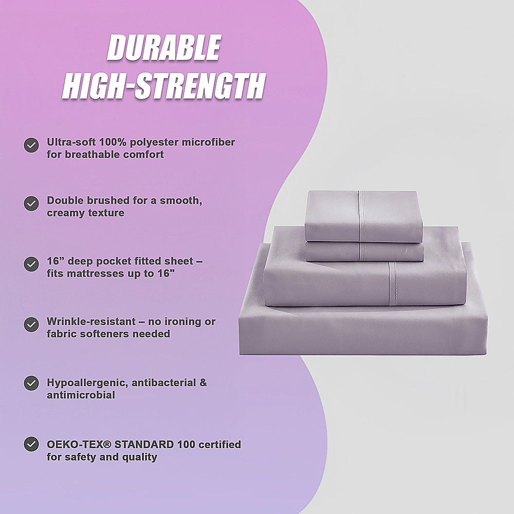 King Bed Sheet Set – 1800 Series Microfiber, Deep Pocket, Soft & Breathable, Grey