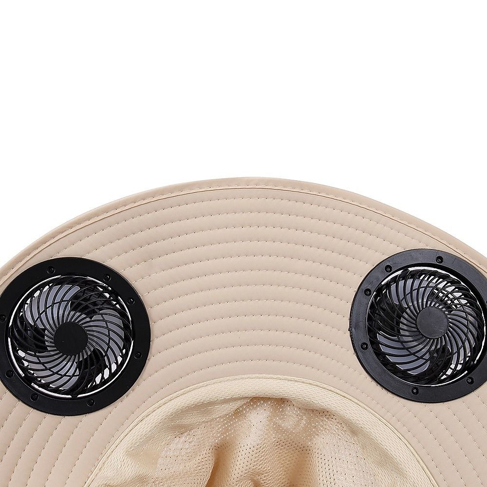Solar & USB Powered Cooling Hat with Dual Fan – Khaki Outdoor Sun Hat