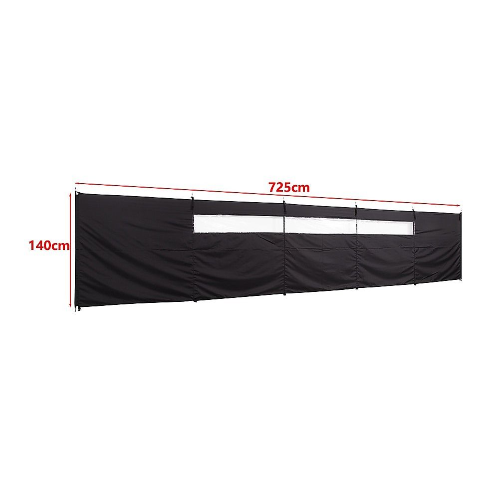 Camping Windbreak with Clear Windows & Carry Bag 725x140cm Black Outdoor Privacy Shelter