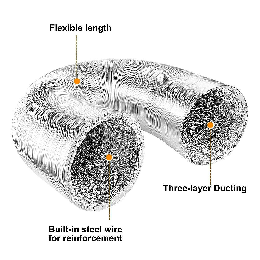 10.5cm x 7.6m Flexible Aluminium Air Duct – Dryer & HVAC Vent Hose