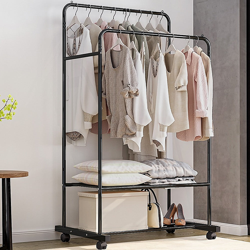 Double Clothes Rack Metal Garment Rail 80x154cm – Heavy Duty Hanging Shelf Storage
