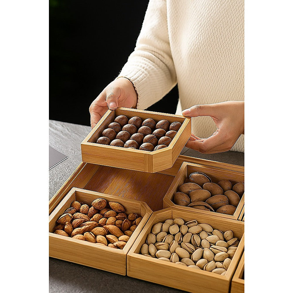 Square Bamboo Snack Serving Tray – Eco-Friendly Platter for Fruit, Cheese & Appetisers