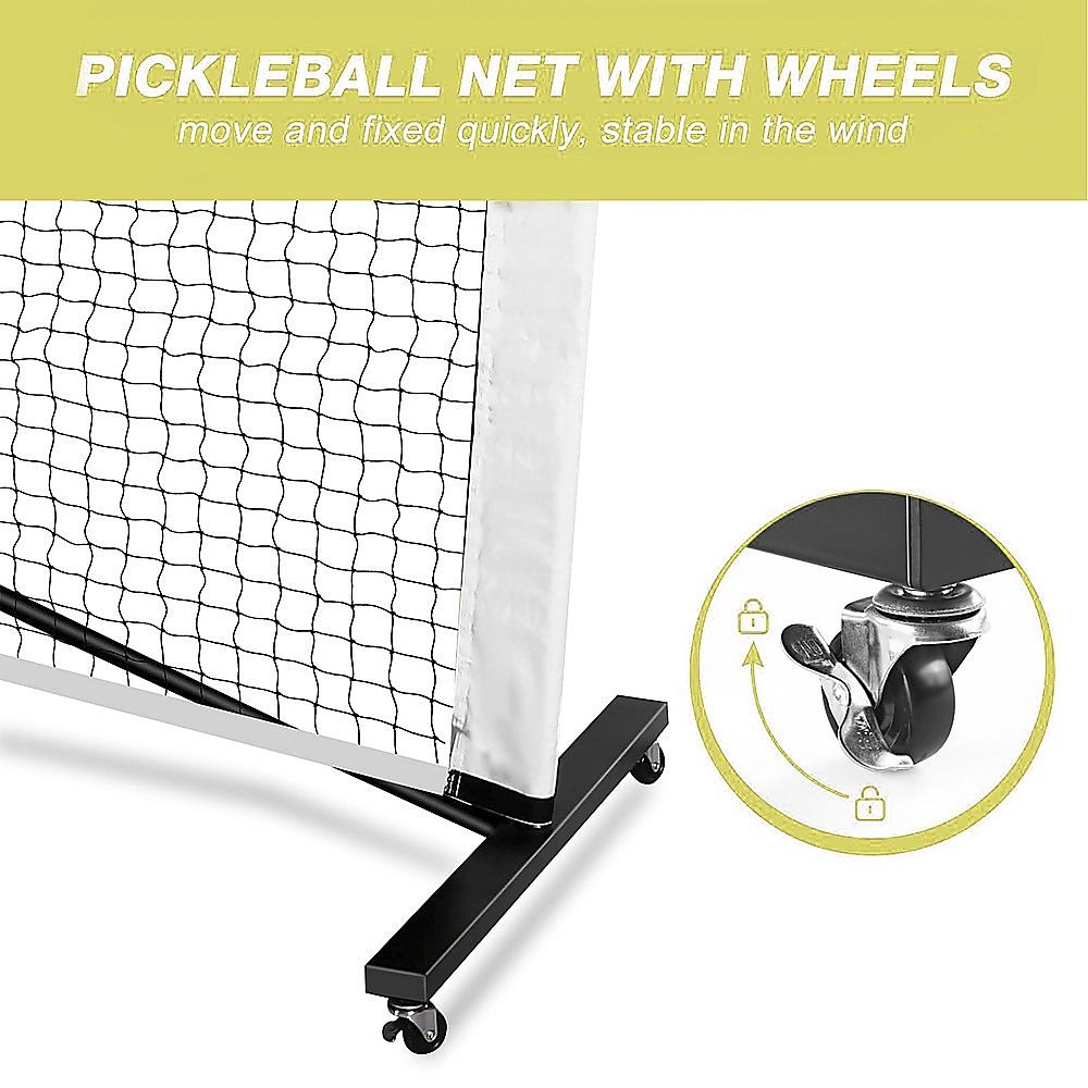 Portable 6.7m Pickleball Net Set – Heavy Duty Metal Frame with Wheels
