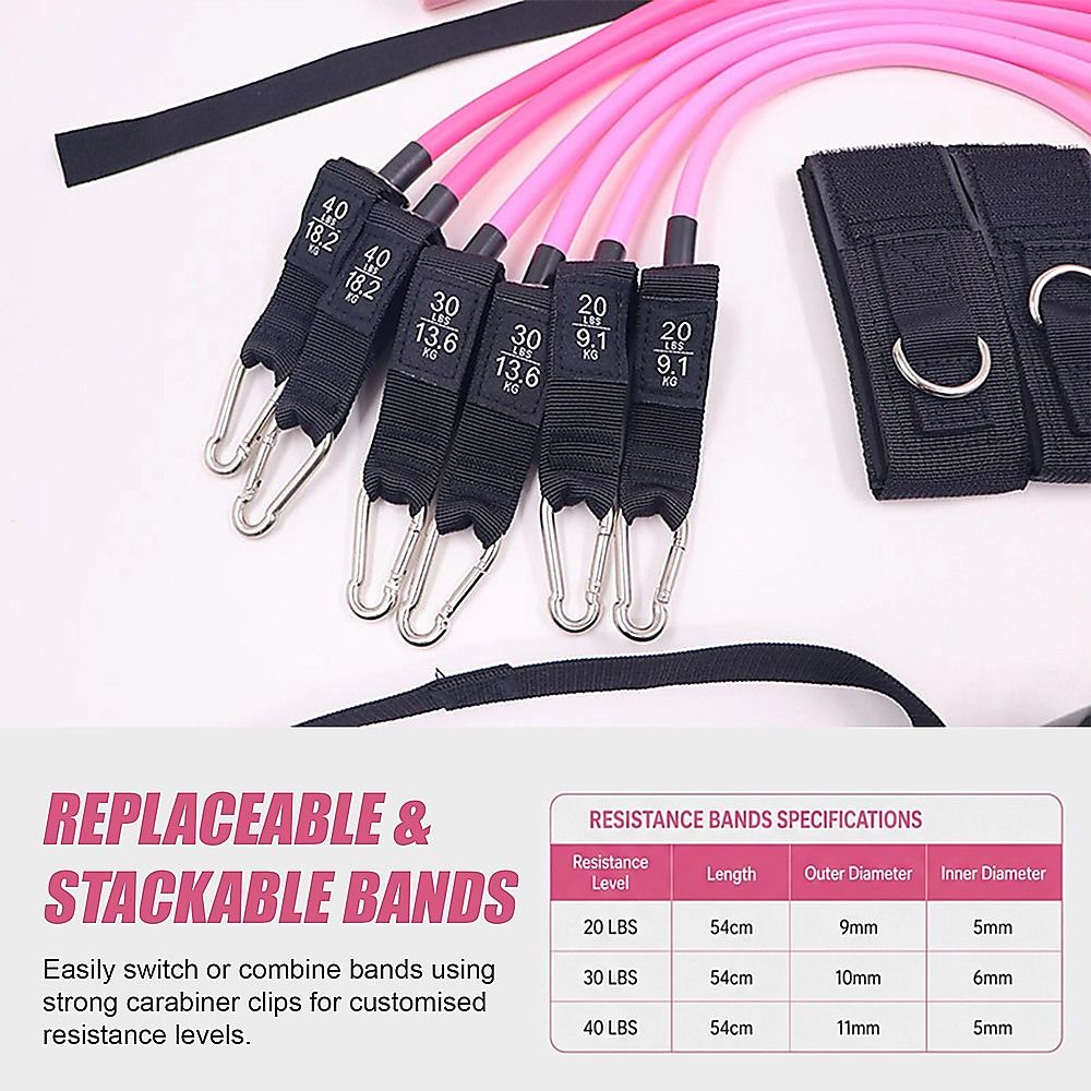 14pc Pilates Bar Kit with Resistance Bands & Belt – Home Fitness Pedal Puller