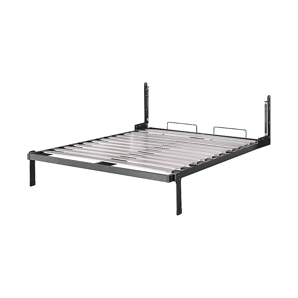Double Wall Bed in White Gloss – Space Saving Murphy Bed Kit with Black Door Handle