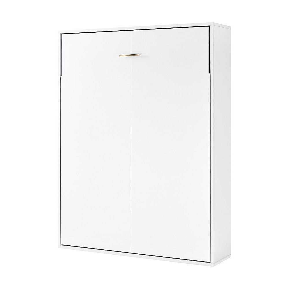 Double Wall Bed in White Gloss – Space Saving Murphy Bed Kit with Black Door Handle