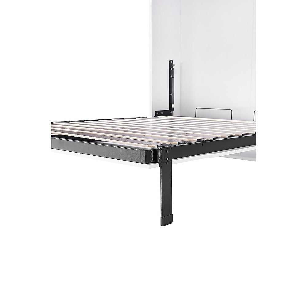 Queen Wall Bed in White Gloss – Space Saving Murphy Bed Kit with Silver Door Handle