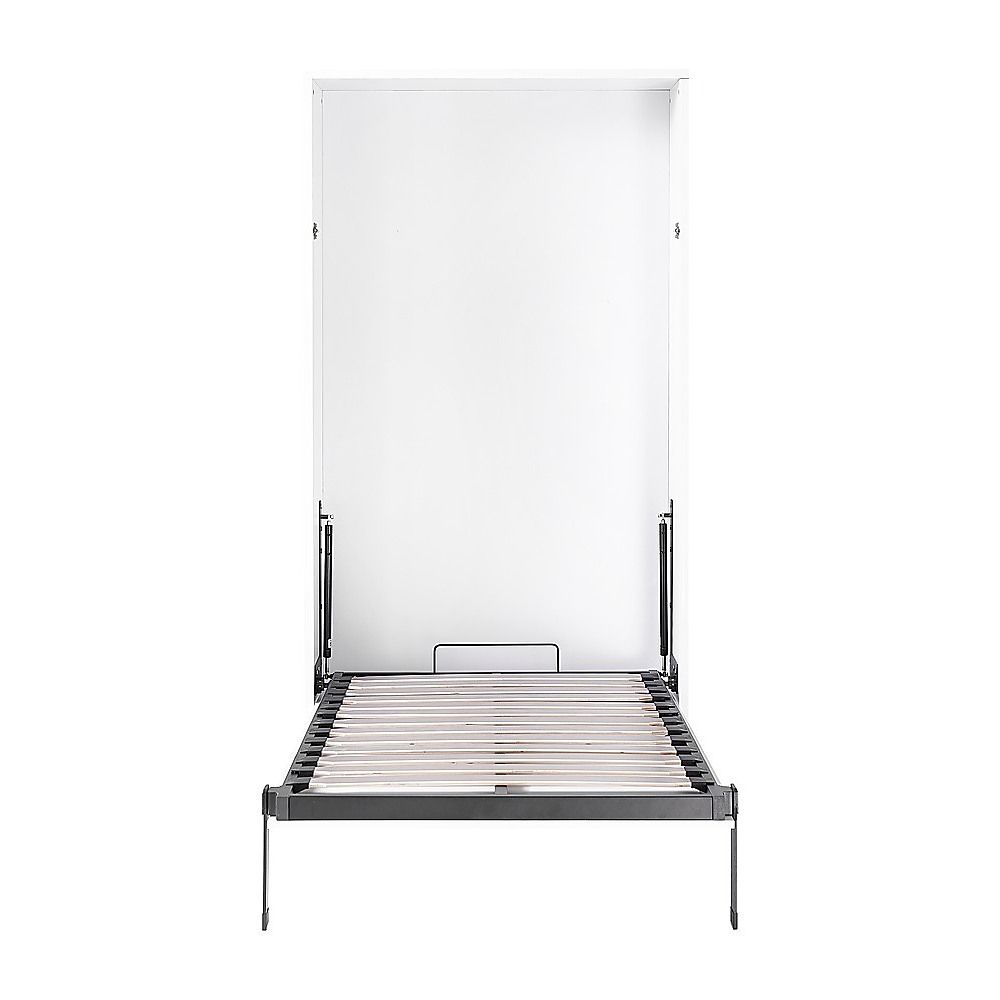 Single Wall Bed in White – Space Saving Murphy Bed Kit with Silver Door Handle