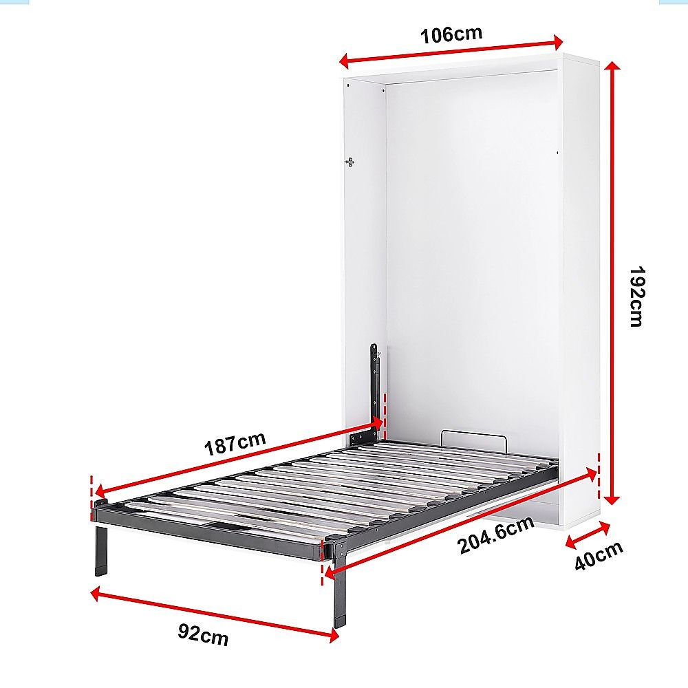 Single Wall Bed in White – Space Saving Murphy Bed Kit with Gold Door Handle