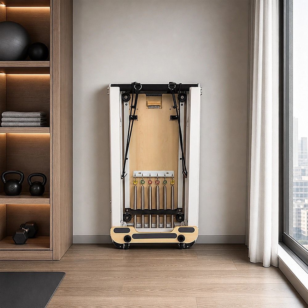 Folding Pilates Reformer Machine – Home Workout Bed for Full Body Fitness Training