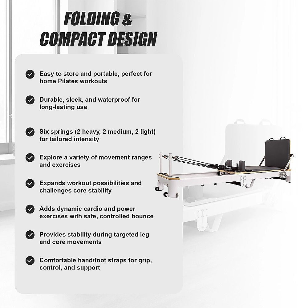 Folding Pilates Reformer Machine – Home Workout Bed for Full Body Fitness Training