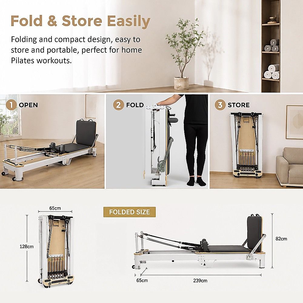 Folding Pilates Reformer Machine – Home Workout Bed for Full Body Fitness Training