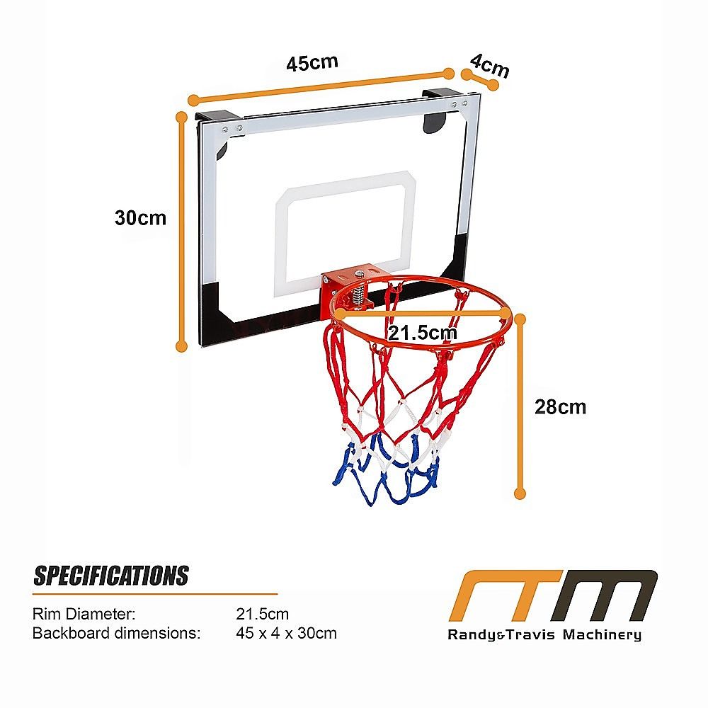 Indoor Mini Basketball Hoop Set – Door Mounted Backboard Kit with Ring & Ball