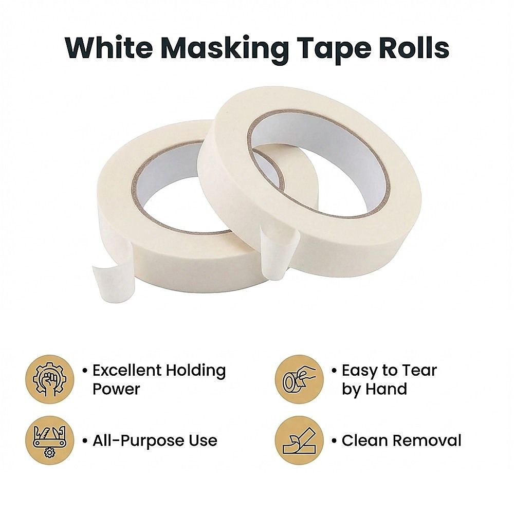 72 x White Masking Tape Rolls – 24mm x 50m Painters Adhesive Tape for Painting