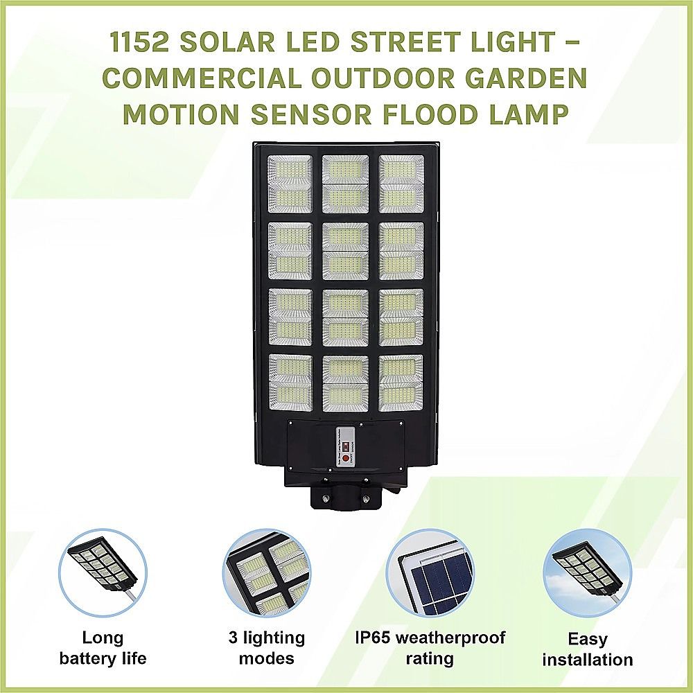 1152 Solar LED Street Light – Commercial Outdoor Garden Motion Sensor Flood Lamp