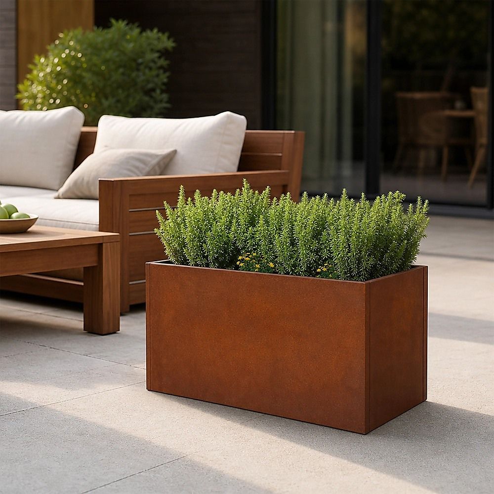 Corten Steel Planter Box 62x40x39cm Outdoor Garden Raised Bed Rust Finish