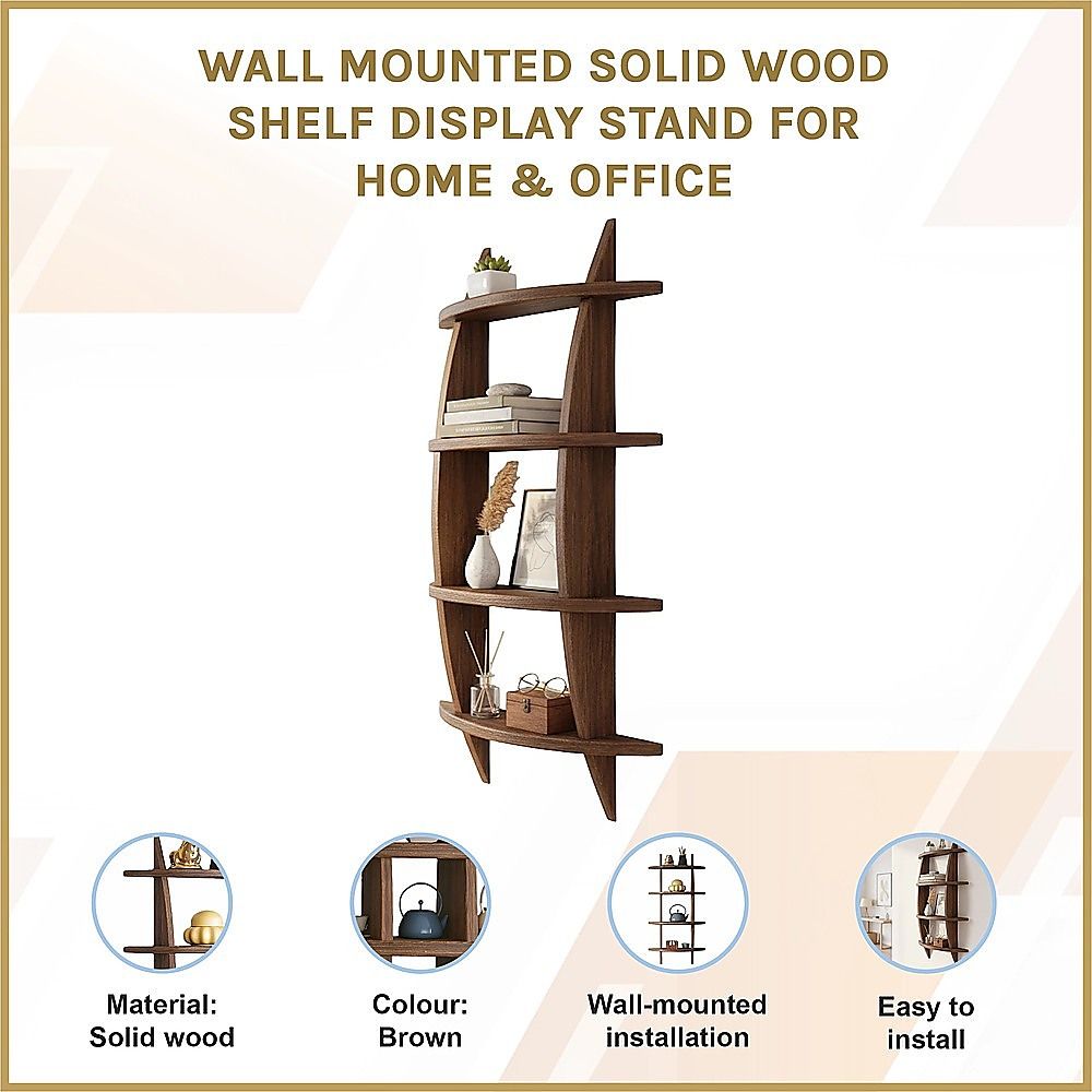 Wall Mounted Solid Wood Shelf Display Stand for Home & Office