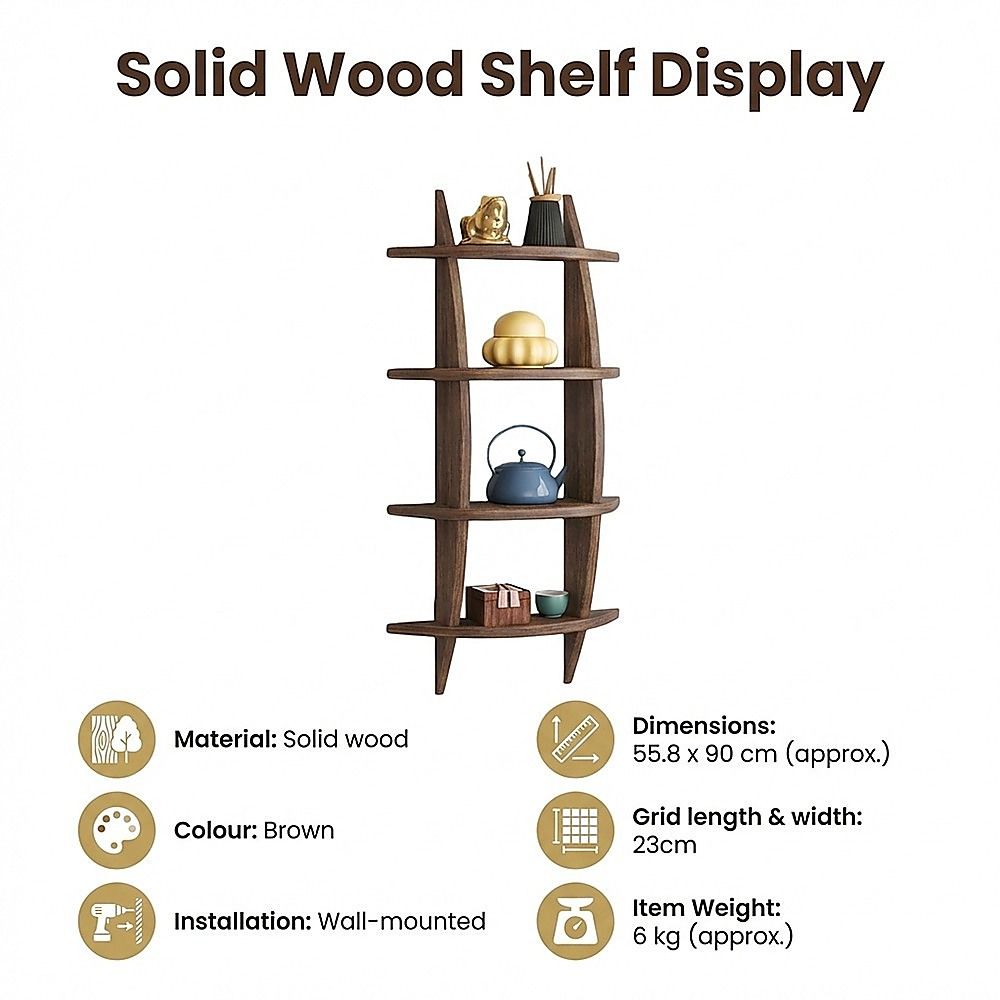 Wall Mounted Solid Wood Shelf Display Stand for Home & Office