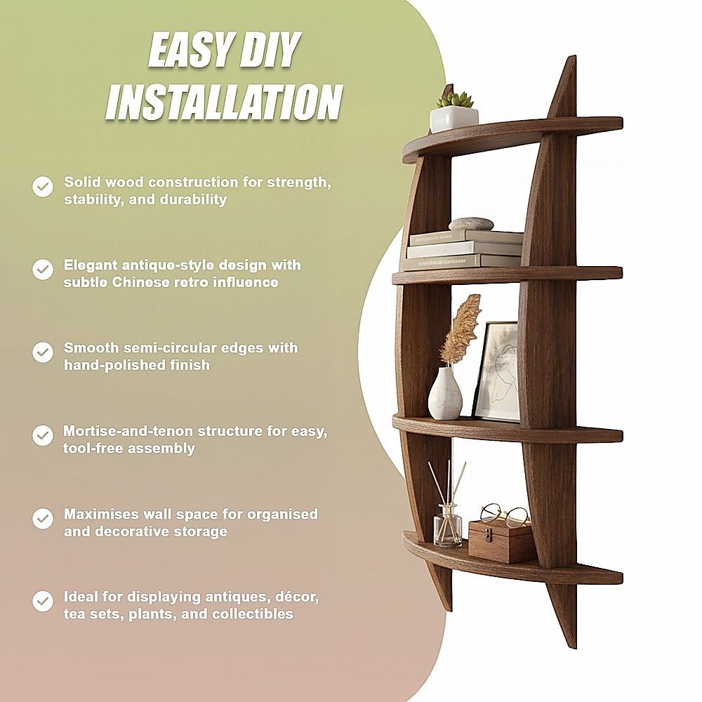 Wall Mounted Solid Wood Shelf Display Stand for Home & Office