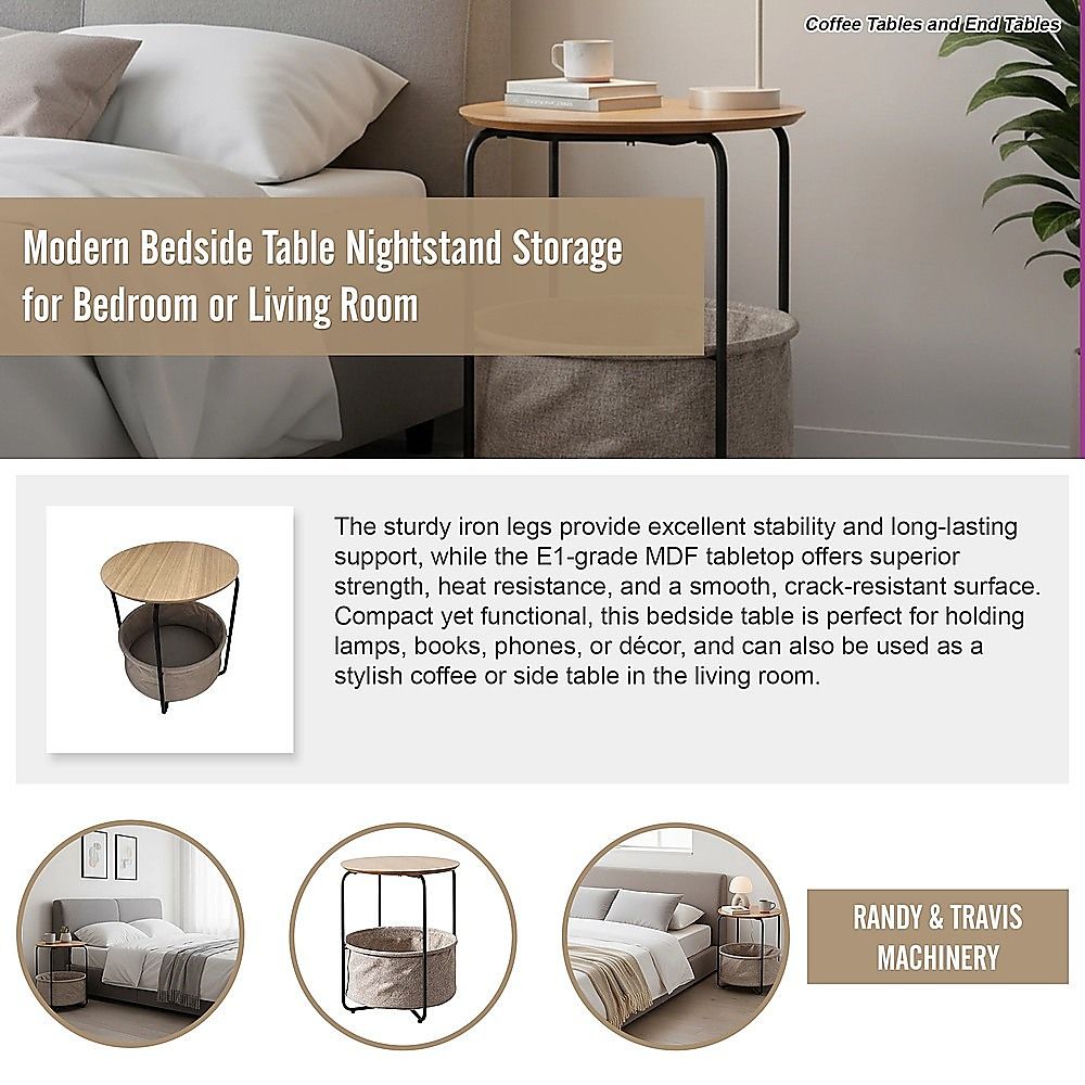 Modern Bedside Table Nightstand Storage for Bedroom or Living Room