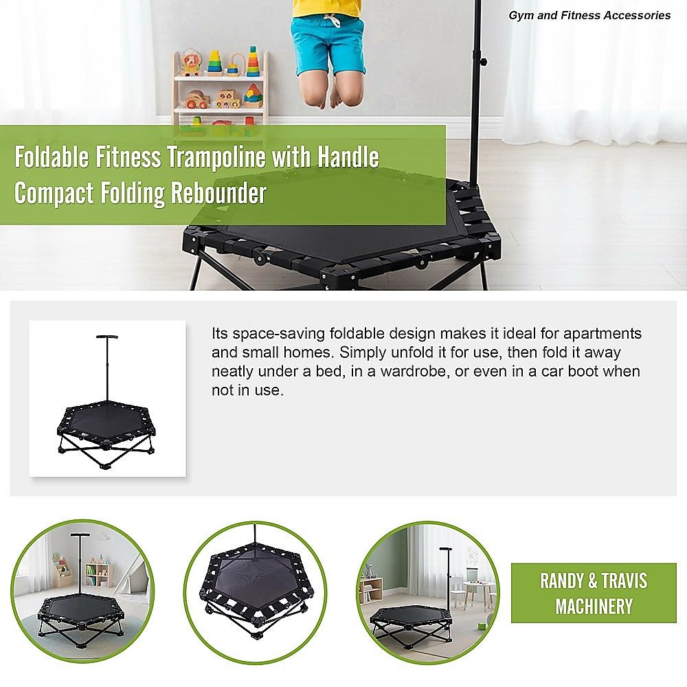 Foldable Fitness Trampoline with Handle Compact Folding Rebounder