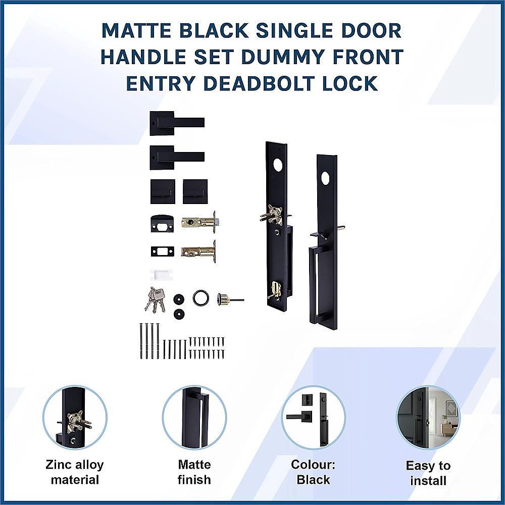 Matte Black Single Door Handle Set Dummy Front Entry Deadbolt Lock