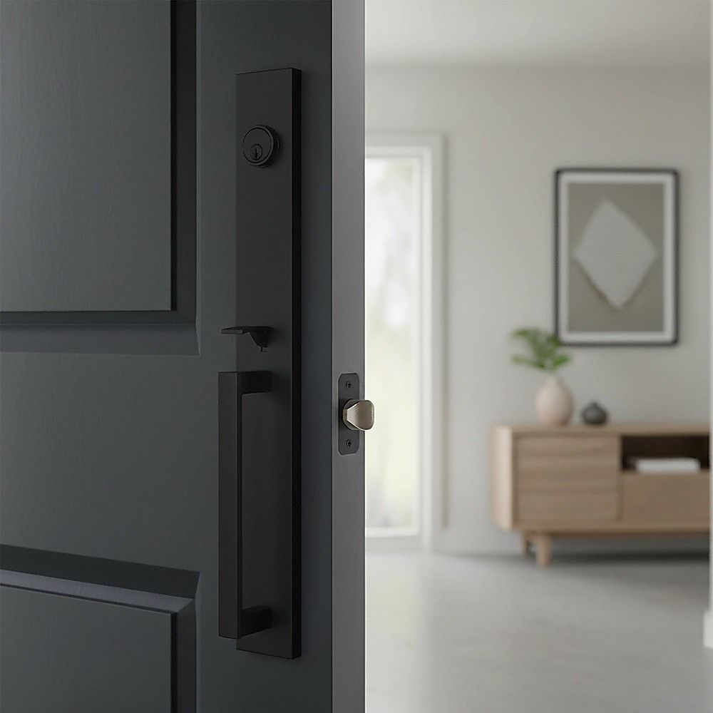 Matte Black Single Door Handle Set Dummy Front Entry Deadbolt Lock