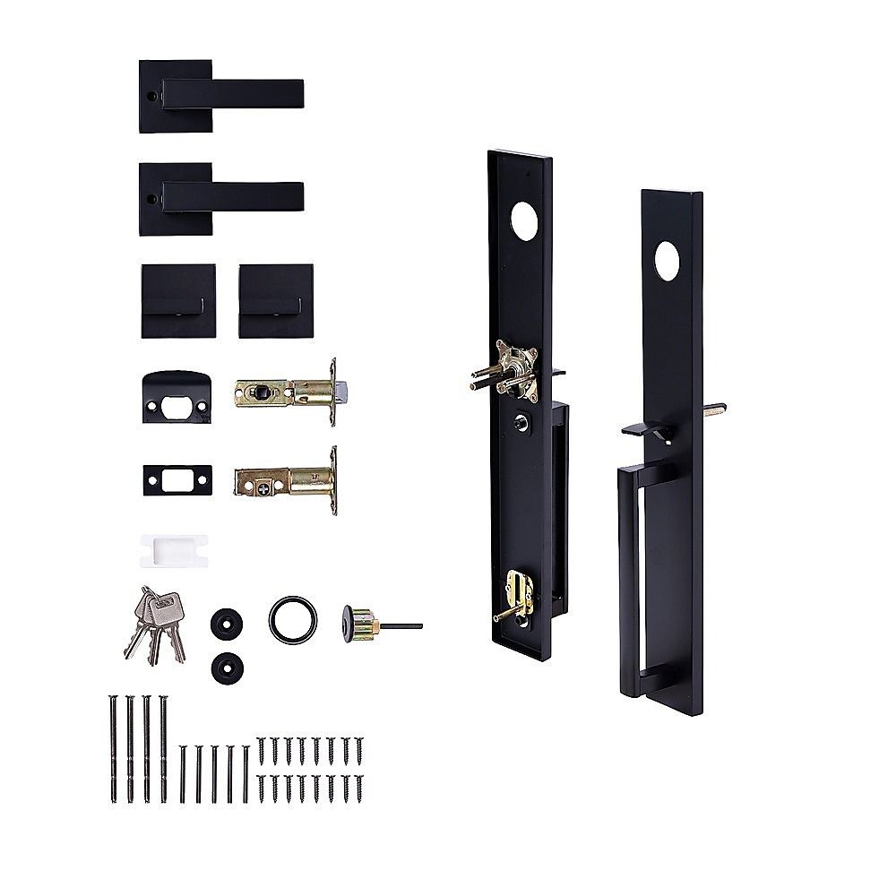 Matte Black Single Door Handle Set Dummy Front Entry Deadbolt Lock