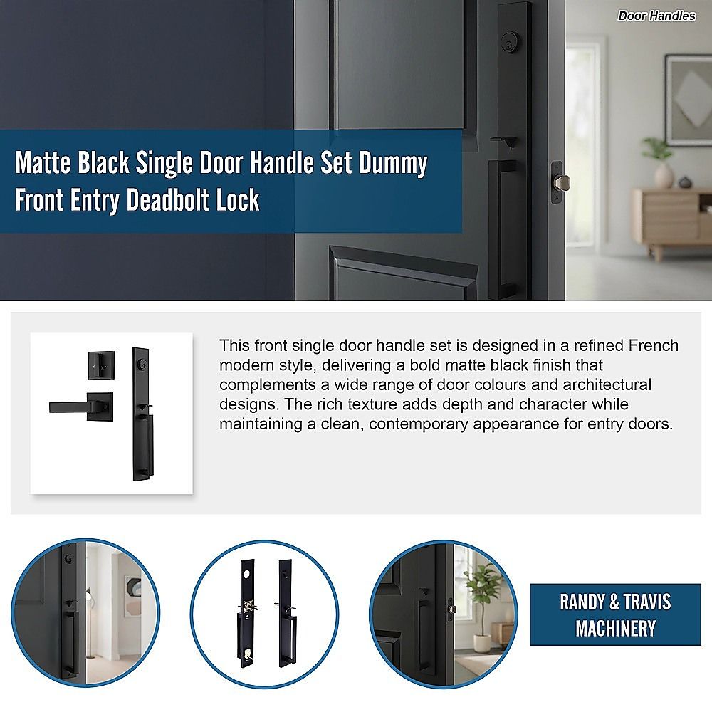 Matte Black Single Door Handle Set Dummy Front Entry Deadbolt Lock