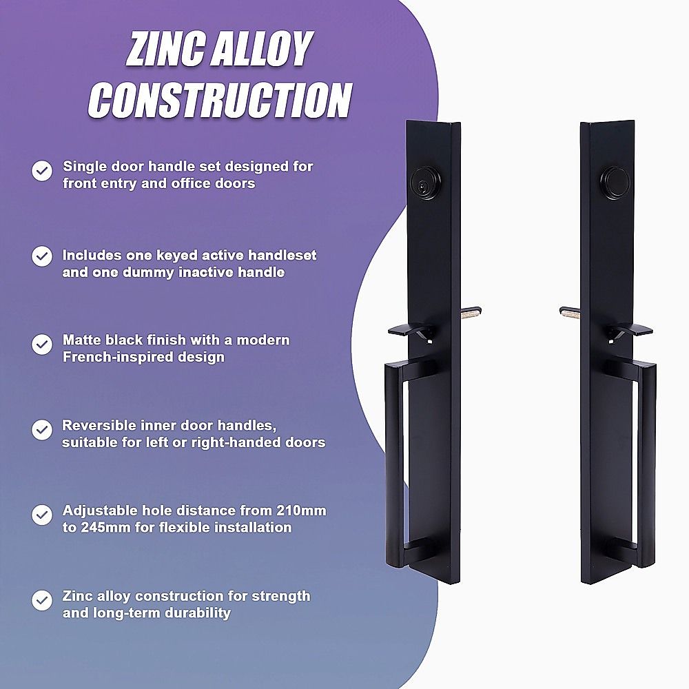 Matte Black Single Door Handle Set Dummy Front Entry Deadbolt Lock