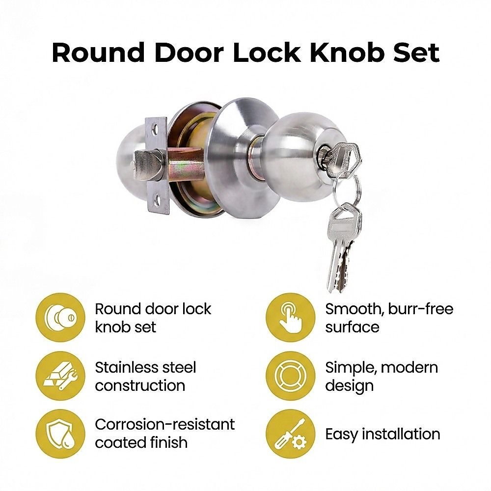 Round Door Lock Knob Set for Internal and Entry Doors