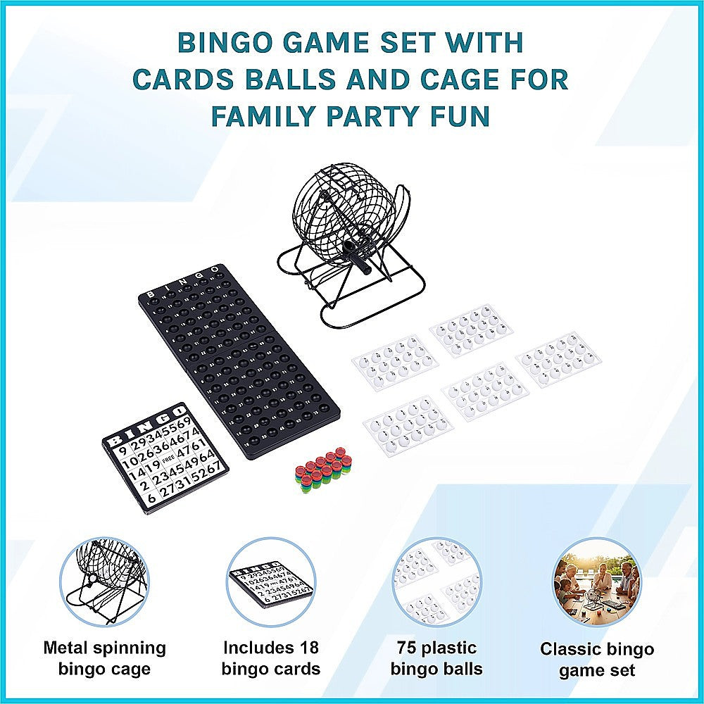 Bingo Game Set with Cards Balls and Cage for Family Party Fun