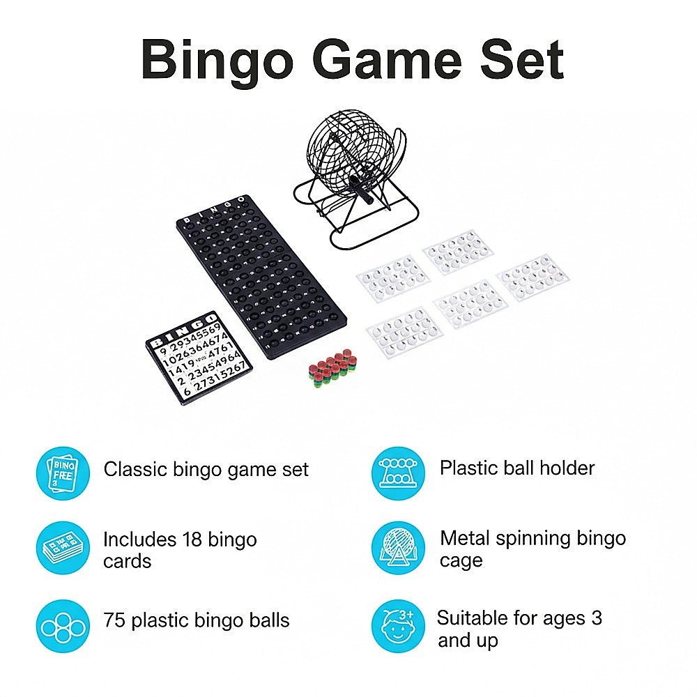 Bingo Game Set with Cards Balls and Cage for Family Party Fun