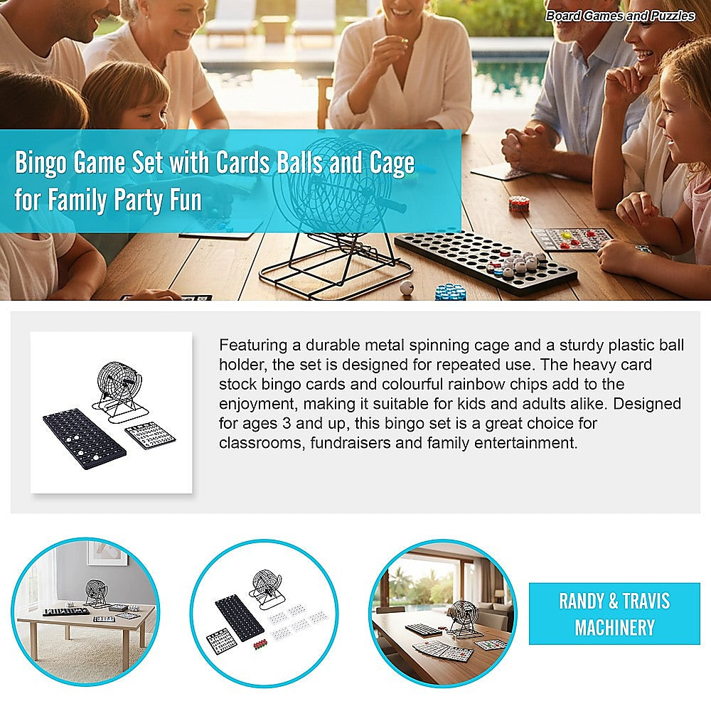 Bingo Game Set with Cards Balls and Cage for Family Party Fun