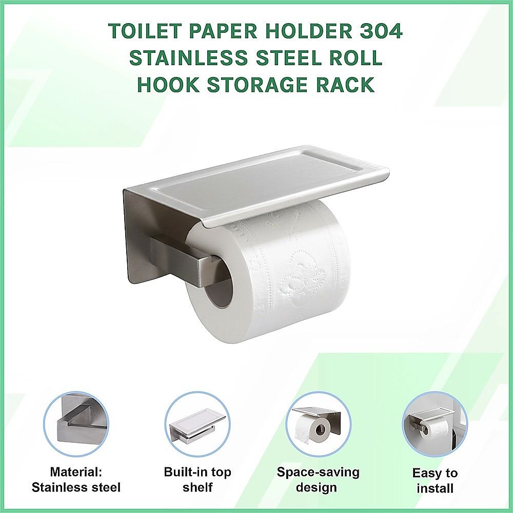 Toilet Paper Holder 304 Stainless Steel Roll Hook Storage Rack