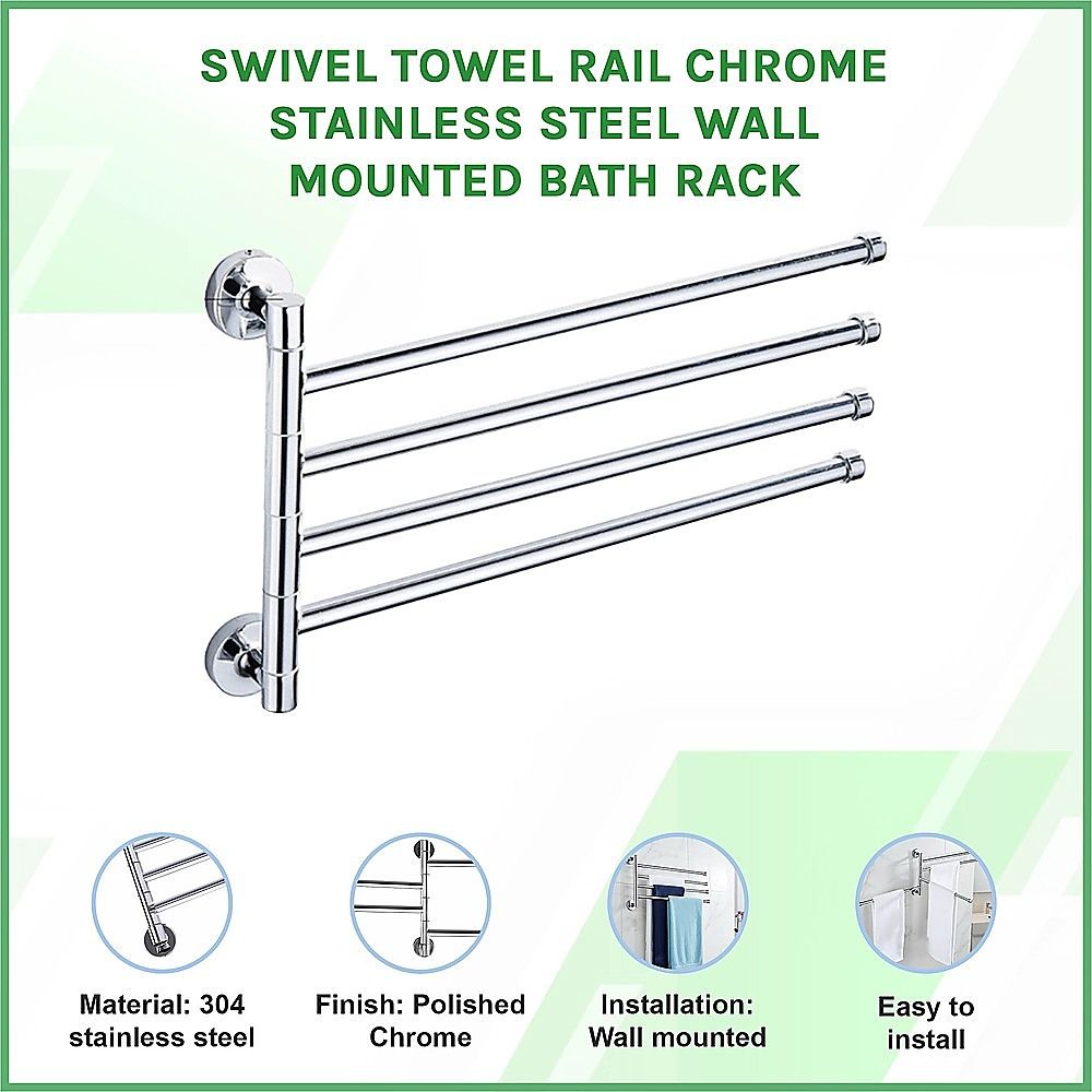 Swivel Towel Rail Chrome Stainless Steel Wall Mounted Bath Rack