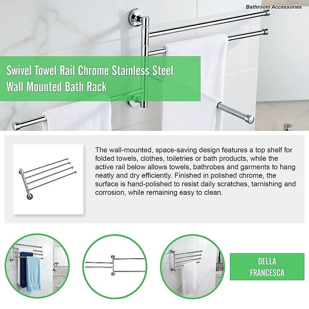 Swivel Towel Rail Chrome Stainless Steel Wall Mounted Bath Rack