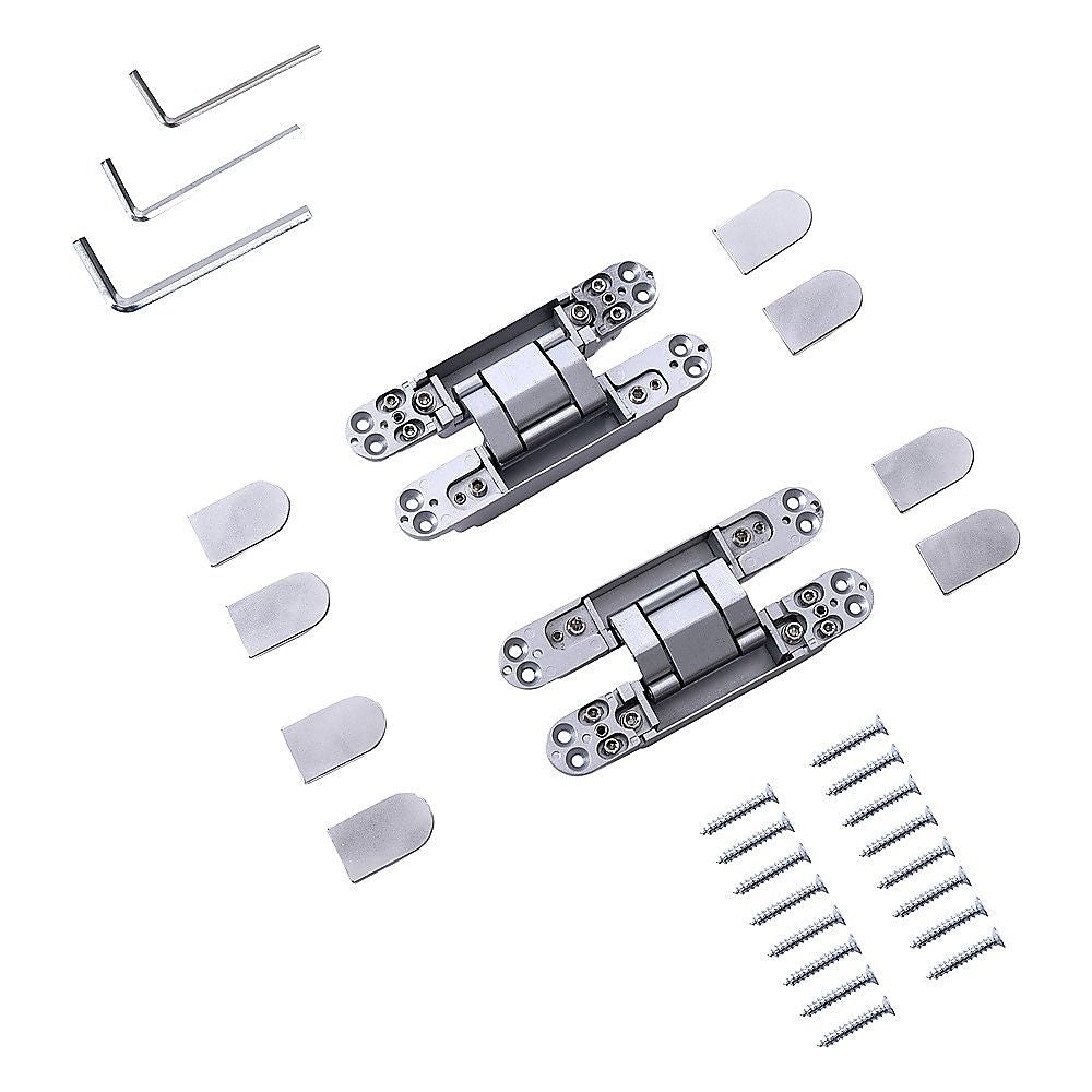 Hidden Door Hinges 180° Heavy Duty 3D Adjustable Silver 40kg