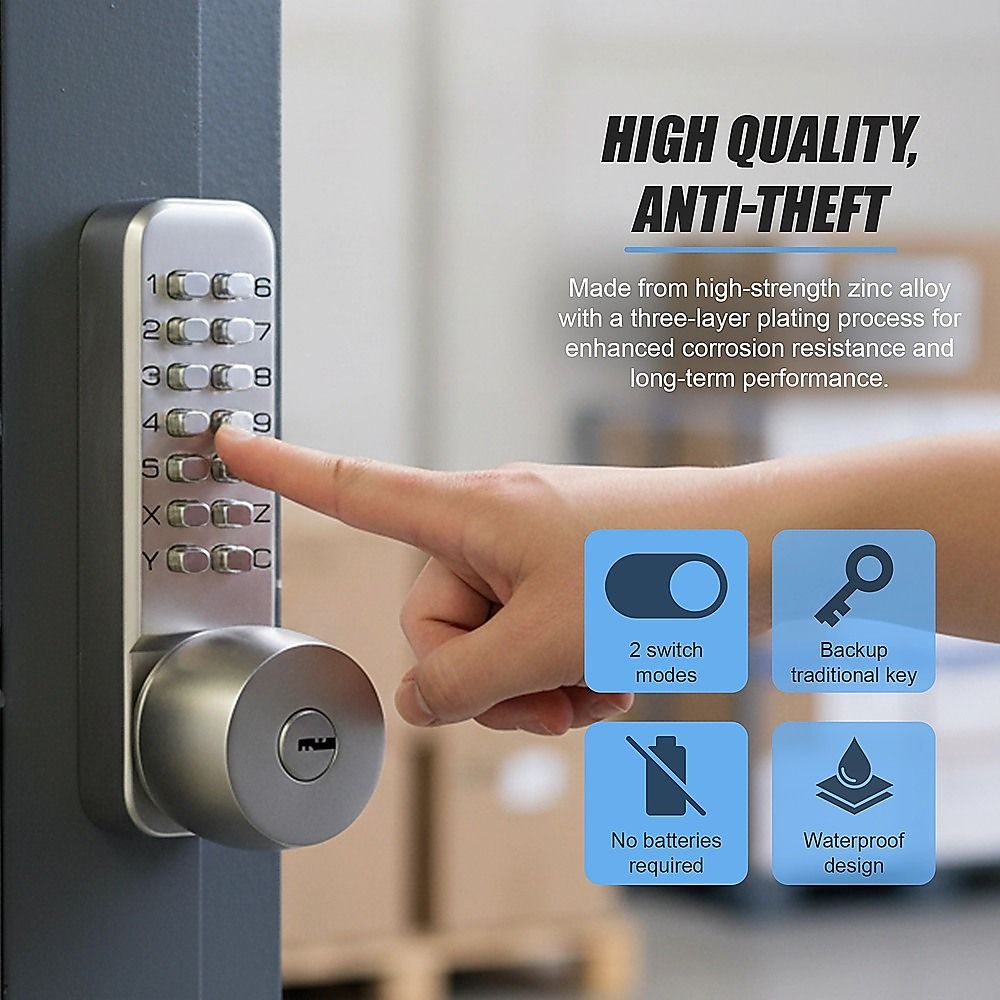 Mechanical Keyless Door Lock with Handle for Garage Office