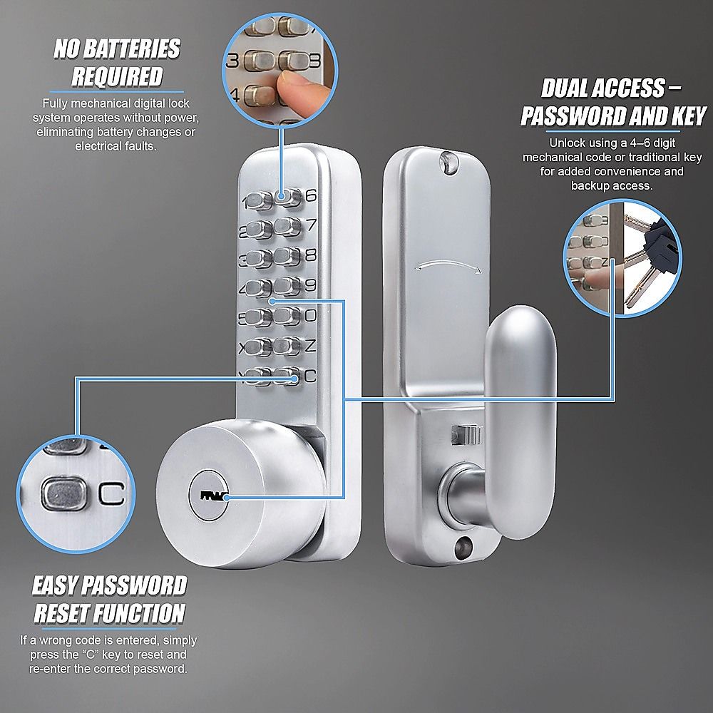 Mechanical Keyless Door Lock with Handle for Garage Office