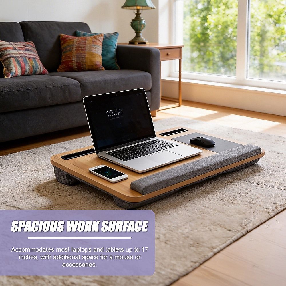Portable Lap Desk with Mouse Pad Cushion Oak