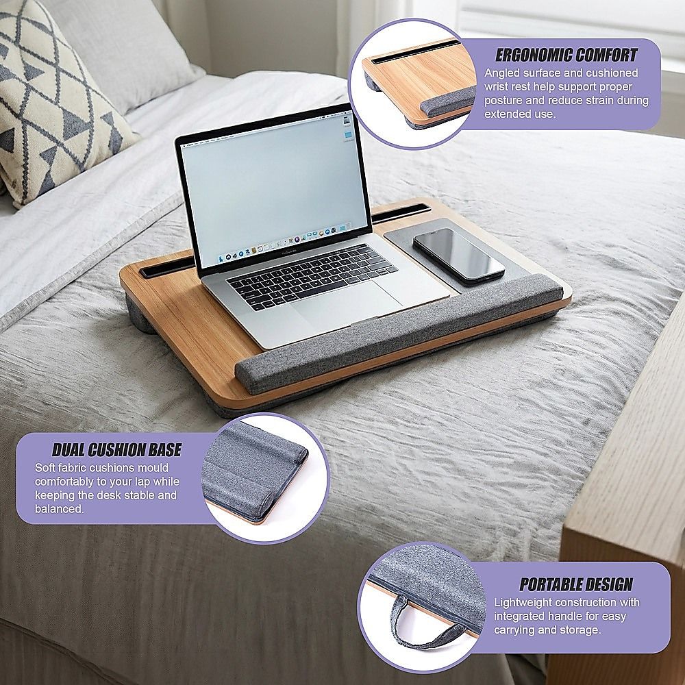 Portable Lap Desk with Mouse Pad Cushion Oak