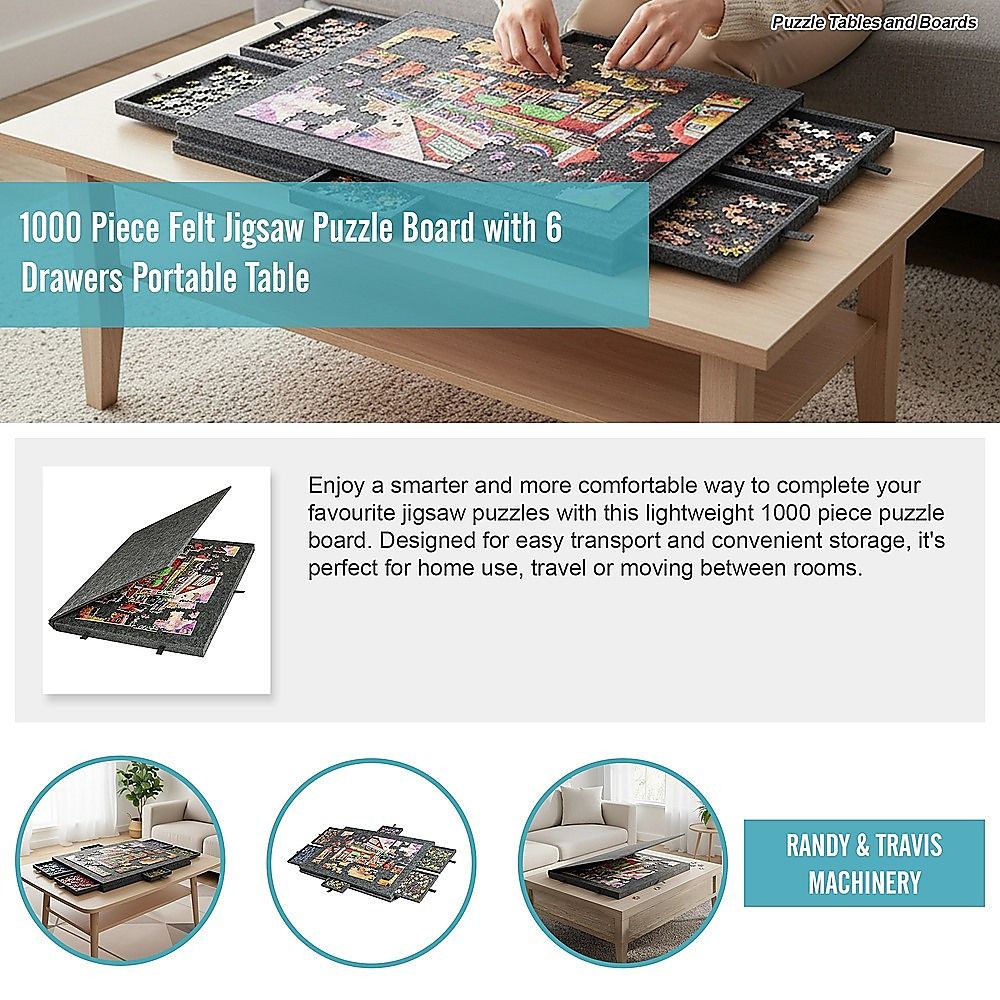 1000 Piece Felt Jigsaw Puzzle Board with 6 Drawers Portable Table