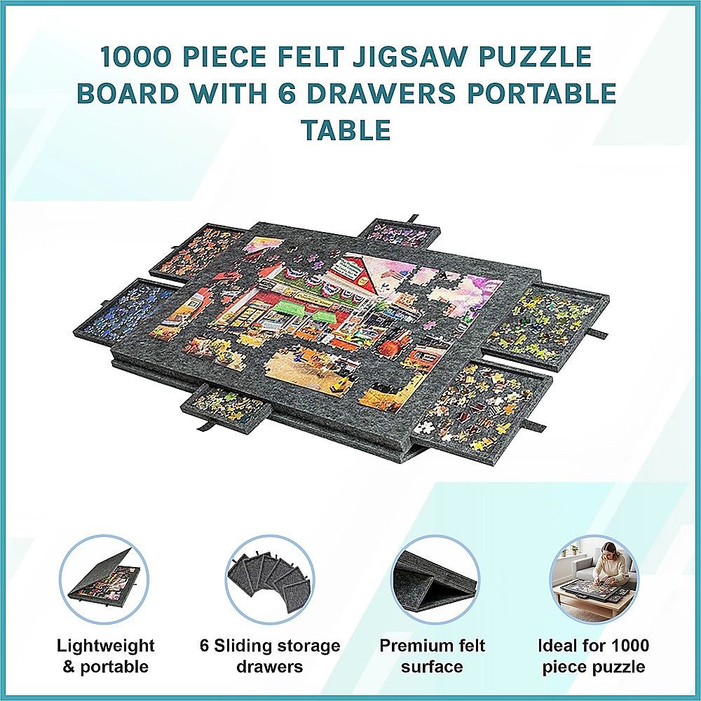 1000 Piece Felt Jigsaw Puzzle Board with 6 Drawers Portable Table