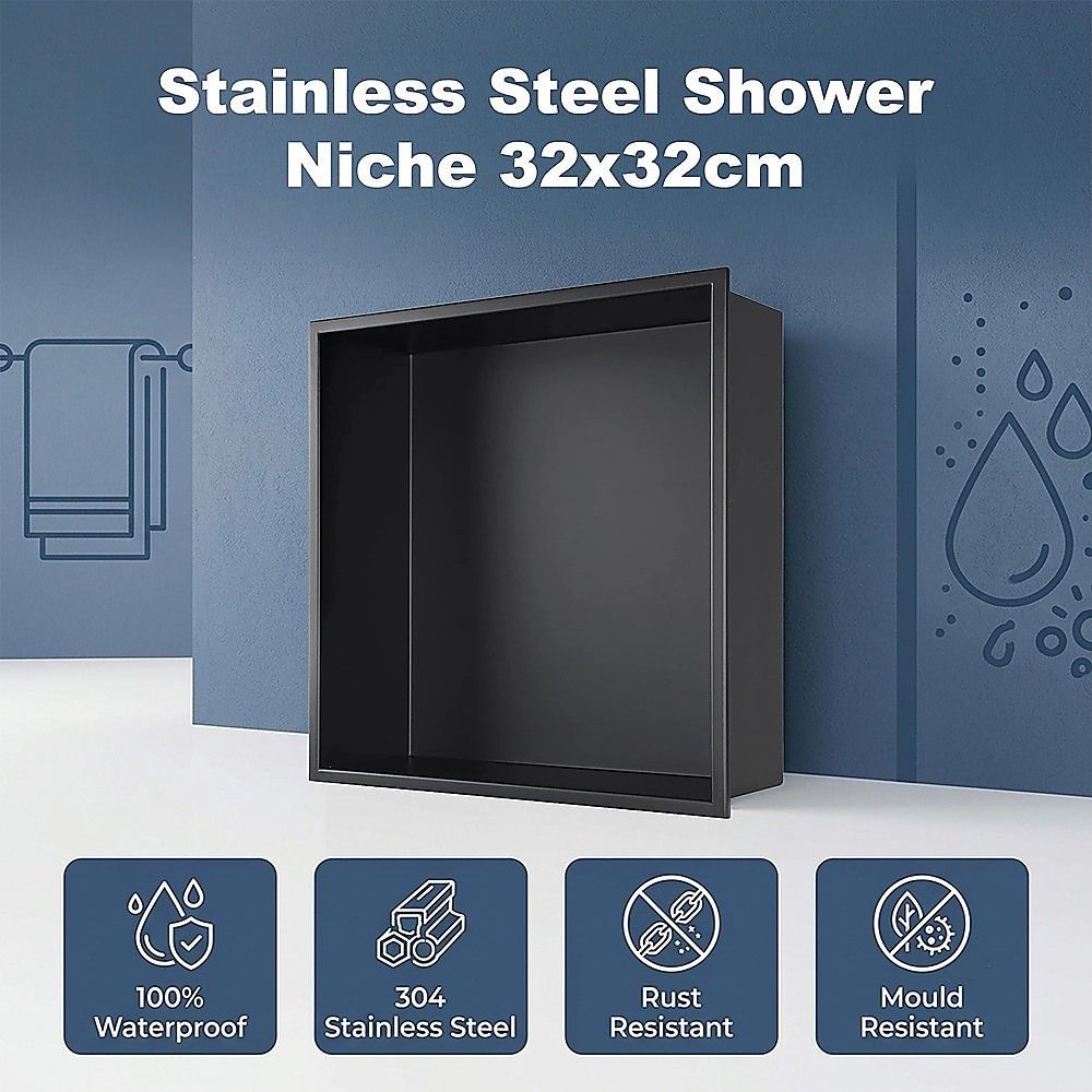 Stainless Steel Shower Niche 32x32cm Shelf Insert Wall Recessed