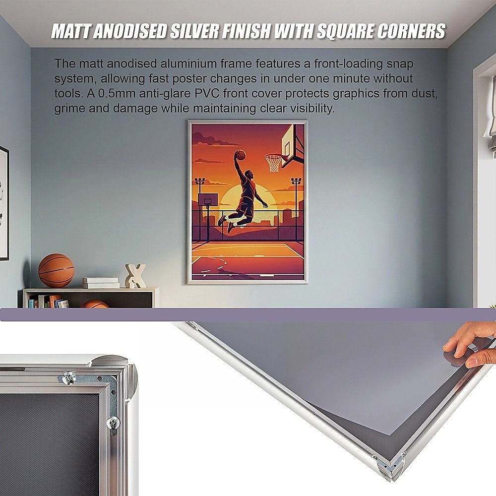 A1 2pc Aluminium Snap Poster Frame Wall Mount Sign Holder Silver