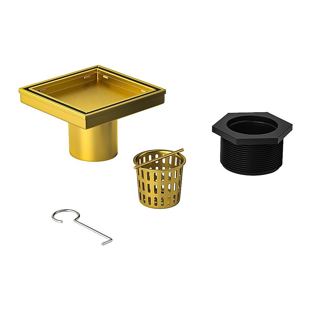 10x10cm Square Shower Drain with Removable Tile Insert Grate – Brushed Gold 304SS, CUPC Certified for Modern Bathrooms
