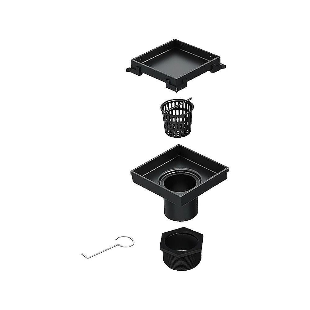 15x15cm Square Shower Drain with Removable Tile Insert Grate – Matte Black 304SS, CUPC Certified for Modern Bathrooms
