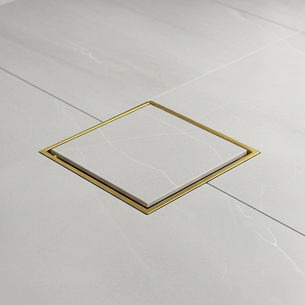15x15cm Square Shower Drain with Removable Tile Insert Grate – Brushed Gold 304SS, CUPC Certified for Modern Bathrooms
